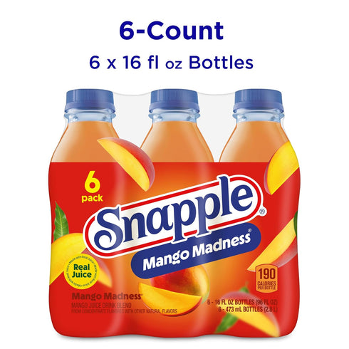 16 oz 6 pack Snapple Mango Madness, fl recycled plastic bottle