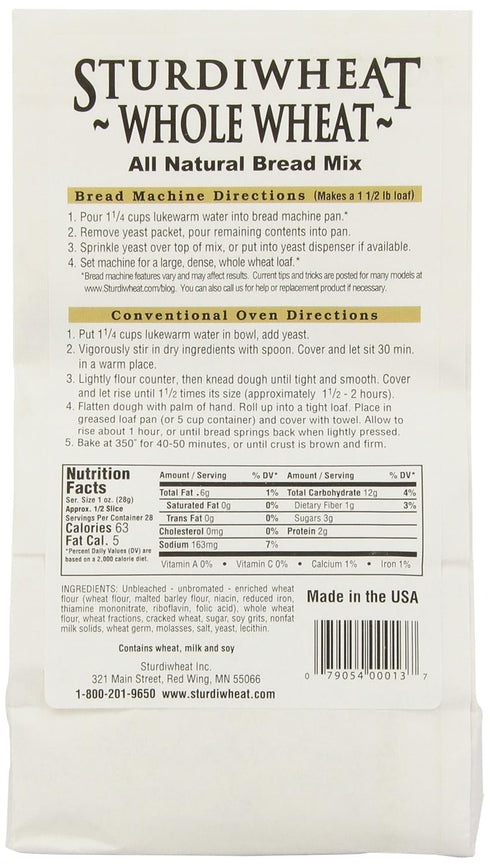 19-Ounce Package (Pack 4) Sturdiwheat All Natural Bread Mix, Whole Wheat