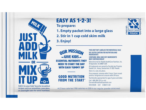 Chocolate.705 Oz, 8 (Pack 2) Carnation Breakfast Essentials Light Start Powder Drink Mix, Rich Milk Ct