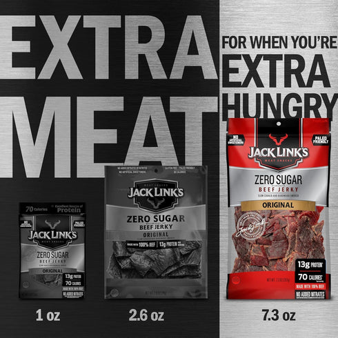 (2 Pack) 7.3 oz 13g 100% Jack Link's Original Zero Sugar Beef Jerky - Bag - Ready to Eat Protein Snacks - Protein per