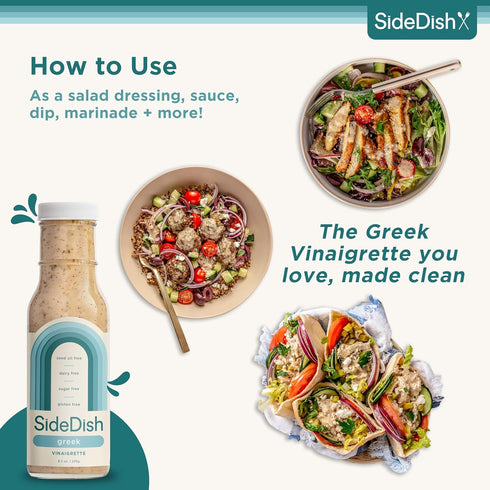 8 oz SideDish Zesty Greek Vinaigrette - Seed Oil, Dairy & Gluten Free Salad Dressing w/Avocado Oil - Refined Sugar