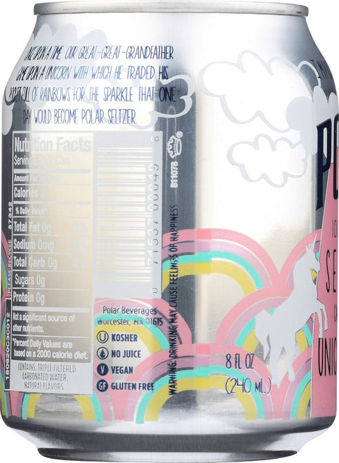 8 Oz, 6 Pack Polar Beverages, Beverage Seltzer Unicorn Kisses, Fl