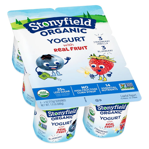 Stonyfield Organic Kids Strawberry Vanilla & Blueberry Lowfat Yogurt Cups Variety Pack, 4 oz.