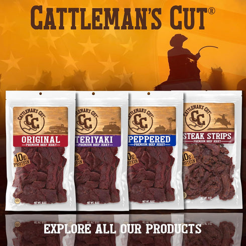 10 Cattleman's Cut Original Beef Jerky, Premium Marinated Steak High Protein Meat Snacks, Keto Friendly, Gluten Free