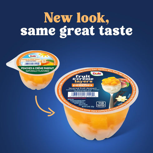 4.3oz 36 Dole Fruit Bowls Low Fat Peaches & Creme Parfait Snacks, Total Cups, Gluten & Dairy Free, Bulk Lunch Snacks