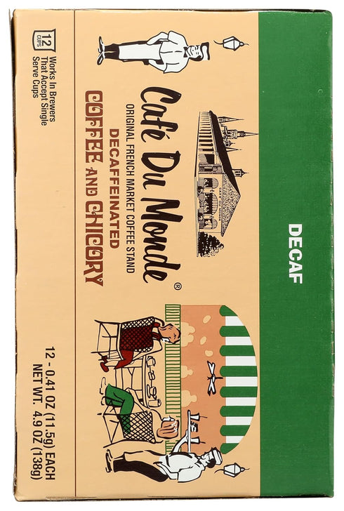 Cafe Du Monde Decaf Coffee and Chicory, Single Serve Cups, Box of 12, .41 oz each