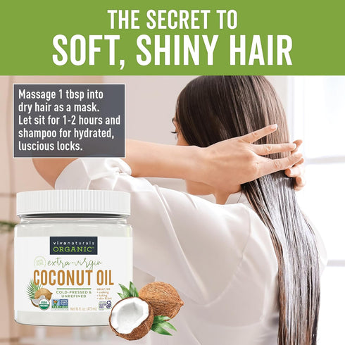 16 oz Viva Naturals Organic Coconut Oil, fl Unrefined, Cold-Pressed Extra Virgin Coconut Oil, USDA Organic & Non-GMO