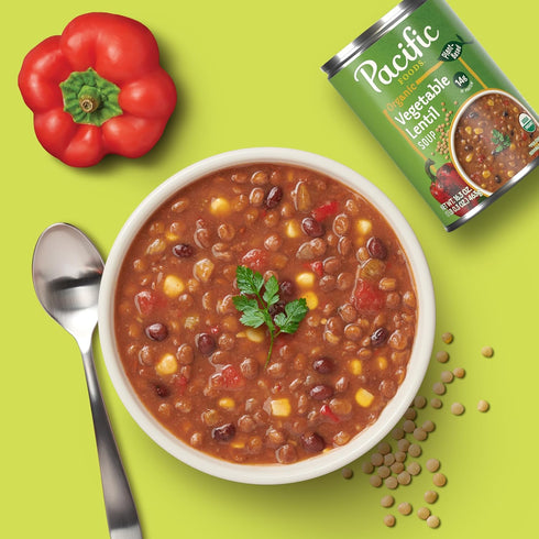 16.3 oz 12) Pacific Foods Organic Vegetable Lentil Soup, Plant Based, Can (Case