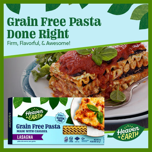 8oz (2 Pack) Heaven & Earth Grain Free Pasta, Cassava Lasagna Pasta, | Paleo Pasta | Vegan | Certified Gluten Free |