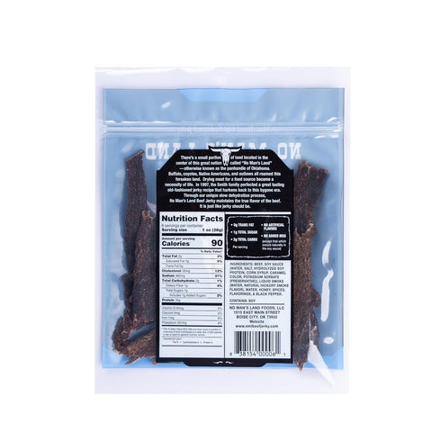 16G 6oz No Mans Land Slow-Dried Beef Jerky | Smoked & Seasoned Jerky Strips | Protein, Low Carb, Low Calorie Beef Snack
