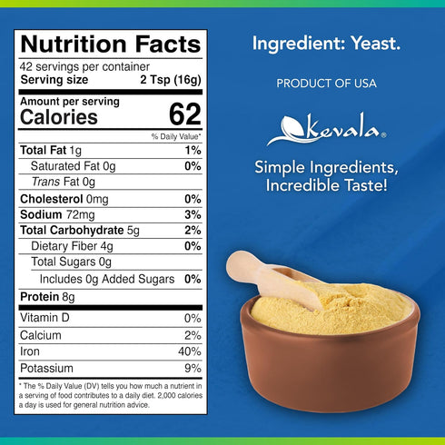 1.5 lb Kevala Nutritional Yeast - Premium Non Fortified Powder for Vegan Cooking, Product of USA, Seasoning with a