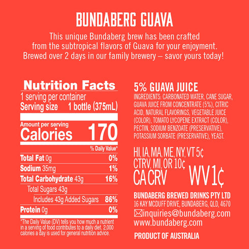 12.7 oz, 4 Count (Pack 2) Bundaberg Sparkling Fruit Drink, Guava, fl