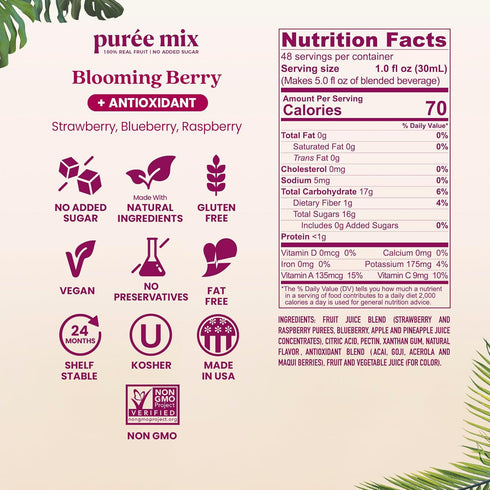 100% 2-Pk, 48oz Smartfruit Blooming Berry + Antioxidants Real Fruit Pure with Strawberries, Blueberries, Raspberries