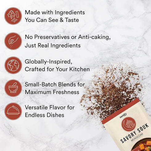 Packets (4 1 oz Zestify Savory Souk Moroccan Seasoning | Spice Blend for Beef Stew, BBQ, Slow Cooker, Sheet Pan