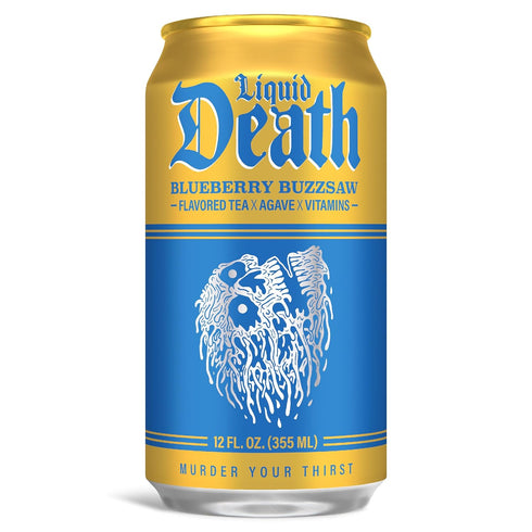 12 Oz (Pack 12) Liquid Death Iced Tea - Blueberry Buzzsaw (Blueberry-Flavored Black Tea), Less Sugar*, Boost