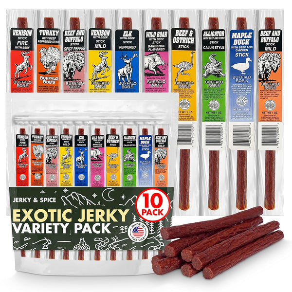 Jerky-n-Spice Wild Game Exotic Meat Sticks (10-Pack) | Ultimate Beef Jerky |