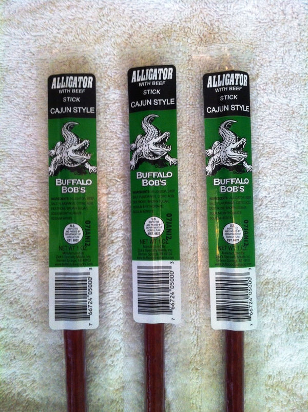 Buffalo Bob's Wild Game Beef Jerky- Alligator Cajun Stick 3 Pack