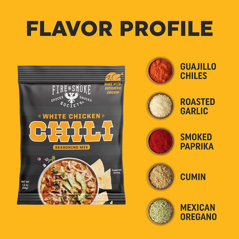 Packets 1.2 oz (12-Pack) Fire & Smoke Society White Chicken Chili Mix | Chili Seasoning |