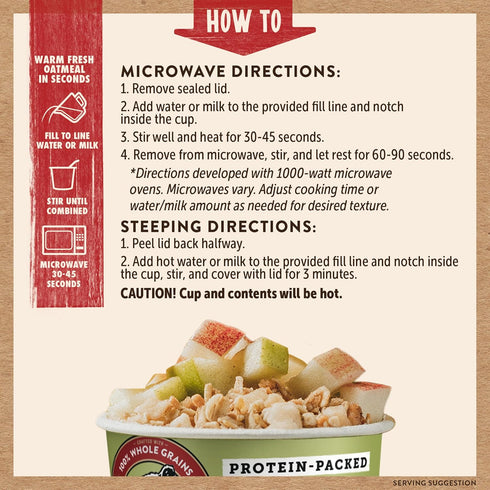 2.12oz (Pack 12) Kodiak Cakes Instant Protein Apple Cinnamon Oatmeal in a Cup