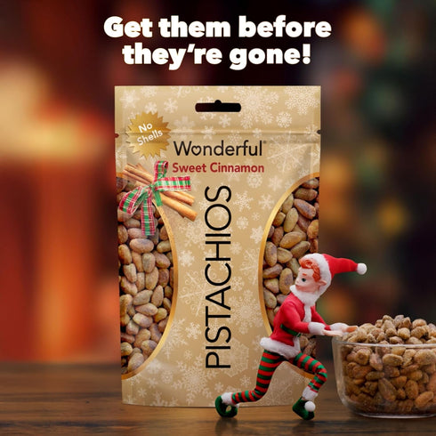 5.5 (Pack 4) Wonderful Pistachios No Shells, Sweet Cinnamon Flavored Nuts, Ounce Resealable Bag, Protein Snacks, Gluten