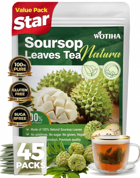 WOTIHA 45 Count Premium Soursop Graviola Tea Bags - 100% Natural soursop leaves,