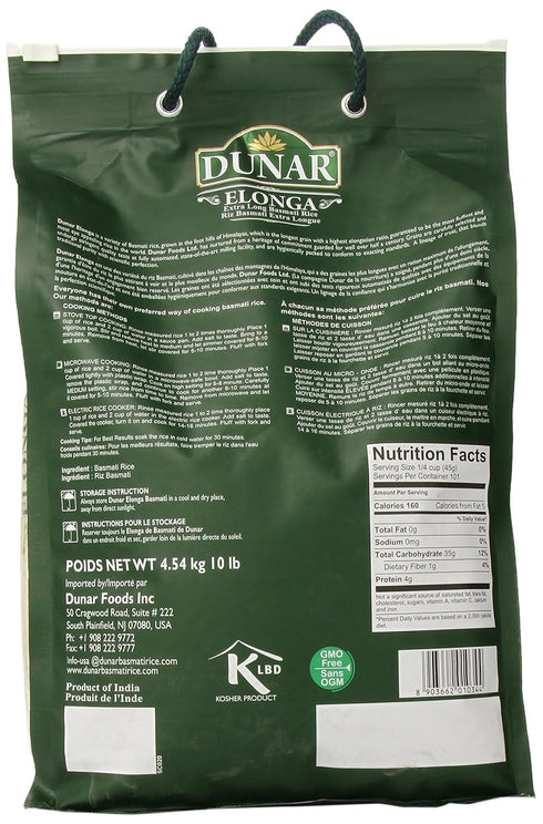 1121 10 Lb Dunar - Elonga Basmati Rice Premium Long Grain