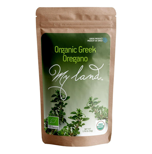 My Land Organic Greek Oregano from Mount Olympus, Greece - Dried Handpicked Tiny Cut Oregano Leaves in 50g Bag