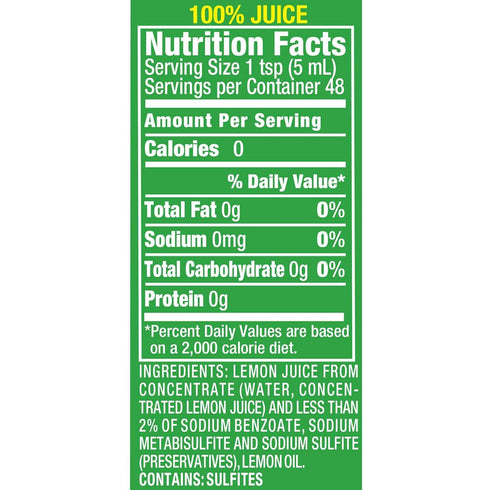 100% 8 Oz ReaLemon, Lemon Juice, Fl Bottle