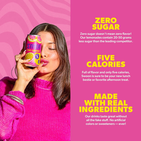 100% 12 oz (Pack 12) Swoon Pink Lemonade - Low Carb, Paleo-Friendly, Gluten-Free Keto Drink - Sugar Free Strawberry