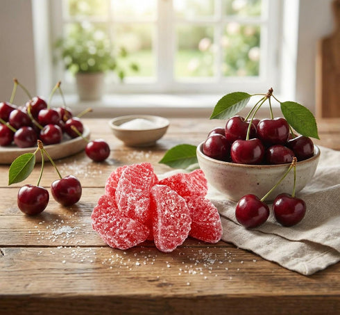 2 lbs Cherry Slices - of Fresh Delicious Sweet Sugar Sanded Chewy Fruity Red Candy Slices