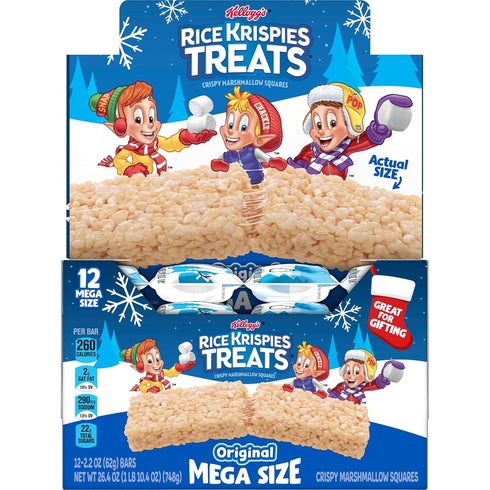 (12 Rice Krispies Treats Mega Size Crispy Marshmallow Squares, Holiday Snacks, Original Bars)