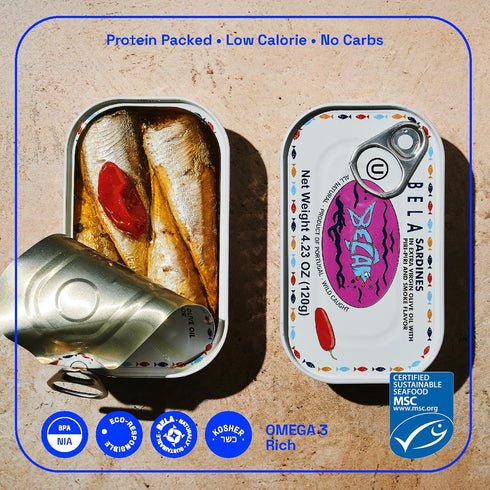 4.25 Oz (Pack 1) 3 BELA Wild Caught Portuguese Sardines - Lightly Smoked and Marinated in Piri Piri Flavored Extra