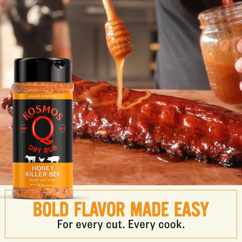 13.2 Oz Kosmos Q Honey Killer Bee BBQ Dry Rub, Sweet Seasoning with Brown Sugar, Honey, Garlic & Paprika for Chicken