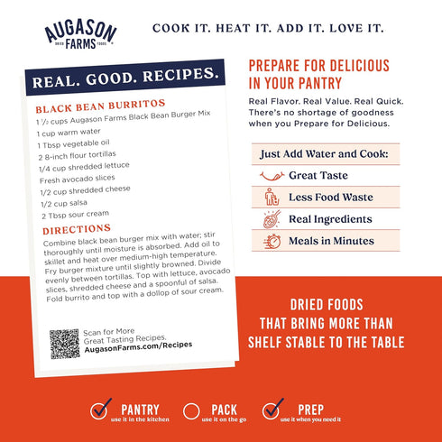 38 Augason Farms Black Bean Burger Mix Can, Certified Gluten Free, Emergency Food Supply, Everyday Meals, Servings