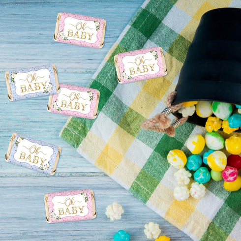 JIAYINGQI 50 Count Flower Oh Baby Mini Chocolate Bar Wrappers, Baby in Bloom Candy Bar Label, First Birthday Stickers