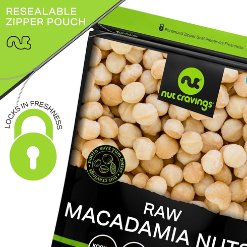 (32oz 2 LB) Packed NUT CRAVINGS - Raw Macadamia Nuts, Unsalted, Shelled, - Bulk Nuts Fresh in Resealable Bag - Kosher