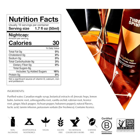 50cl Three Spirit Non-Alcoholic Alternative Spirit - The Nightcap, | Alt-Whiskey | Unwind & Chillout with Adaptogens