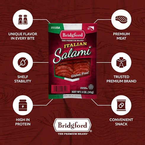 5 oz Pack 2 Bridgford Italian Salami of - Zero Carb Healthy Salami Sliced Charcuterie Meat for Your Charcuterie Boards