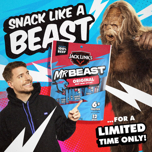5g 100% 12 Count Jack Links x MrBeast Beef Sticks, Original Mini Beef Sticks, As Seen on Beast Games, Protein, Made