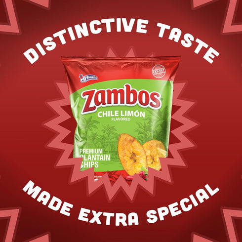 5.3 oz (Pack 12) Zambos Chile Limn Plantain Chips, Crunchy Snack, Gluten Free Bold Chili Lime Flavor