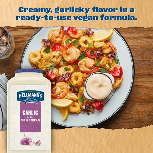 1 128 oz, Pack 1 Hellmann's Garlic Aiolii Dip & Spread Jar, For Food Service, Ready to Use, No Artificial Flavors