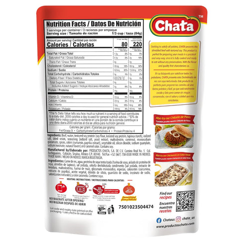 8 oz (Pack 1) Chata Mexican Shredded Beef, Carne de Res Deshebrada