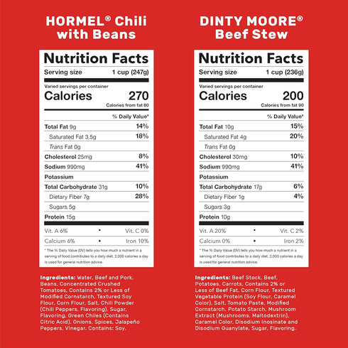Pack, 15 oz. (8-pack) Hormel Chili With Bean & DINTY MOORE Beef Stew Variety cans