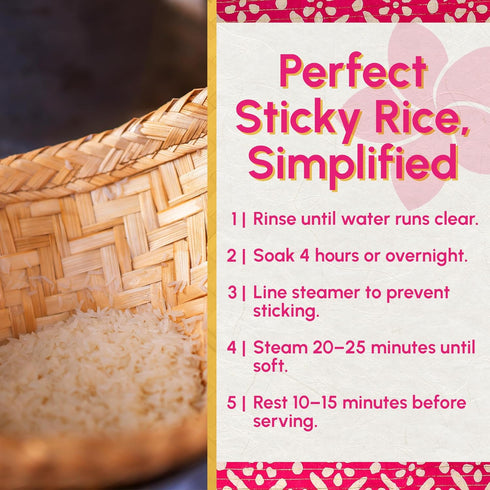 East and Else 15 oz Thai Sticky Rice (Sweet Rice), Resealable Bag, Authentic Soft Glutinous White Rice Perfect