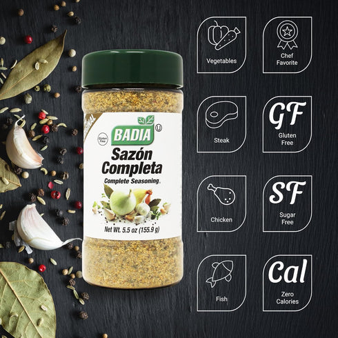 5.5 oz Badia Complete Seasoning, - Sazon Completa, All-Purpose Spice Blend of Garlic, Onion, Salt, Pepper, Herbs