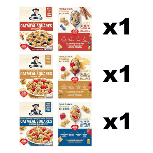 pack, 14.5 Oz (Pack 3) Quaker Oatmeal Squares Crunchy Whole Grain Breakfast Cereal Variety Boxes