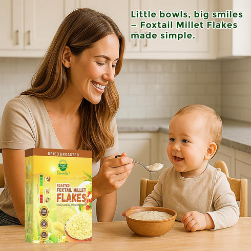 (450g/17oz) Danodia Foods Organic Foxtail Millet Flakes | Roasted & Ready-to-Eat | Ideal for Porridge, Puddings