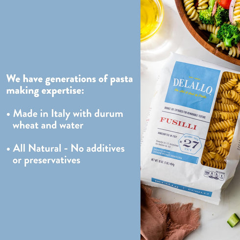 100% Natural,1 (7 Pack) DeLallo Fusilli Pasta, Twisted Shape, Corkscrew Pasta Made in Italy, Bronze Cut, Made with Only