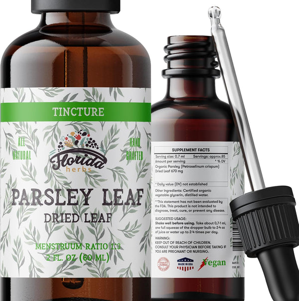 "Parsley Leaf Tincture Alcohol-Free Extract - Organic Dried Leaf in Cold-Pressed Vegetable Glycerin, 2 Oz"