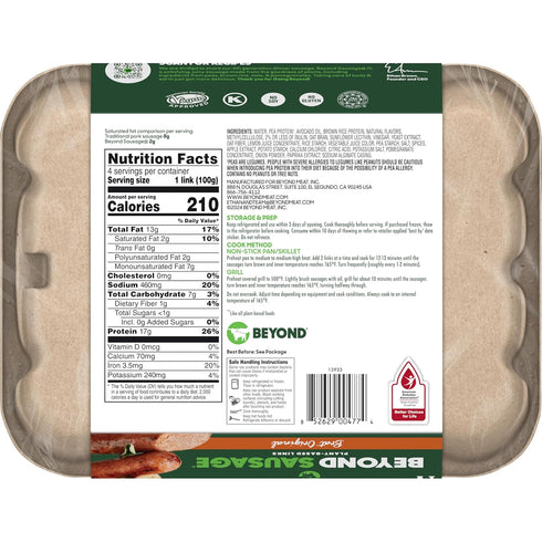14 oz Beyond Meat Beyond Sausage Plant-Based Dinner Sausage Links, Brat Original
